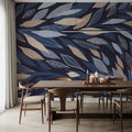 Leafy Lines Dark Mural Wallpaper - room preview 06