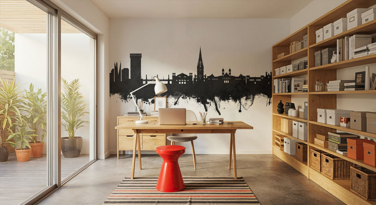 San Sebastian Spain Skyline Black & White Mural Wallpaper - room preview 06