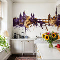 Prague (Praha) Czech Reublic Skyline Purple & Gold Mural Wallpaper - room preview 06