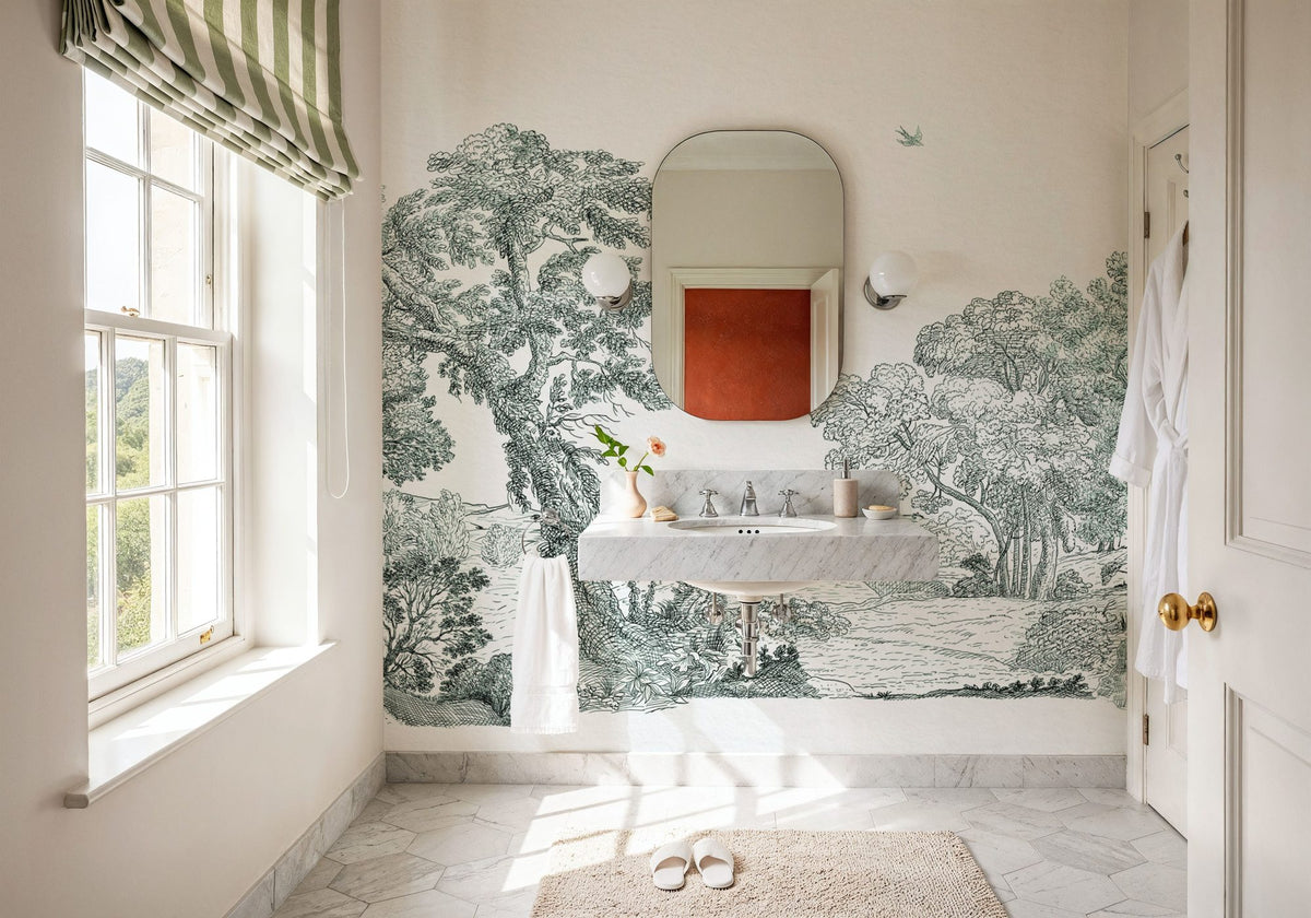 French Landscape, Forest Green Mural Wallpaper - room preview 06