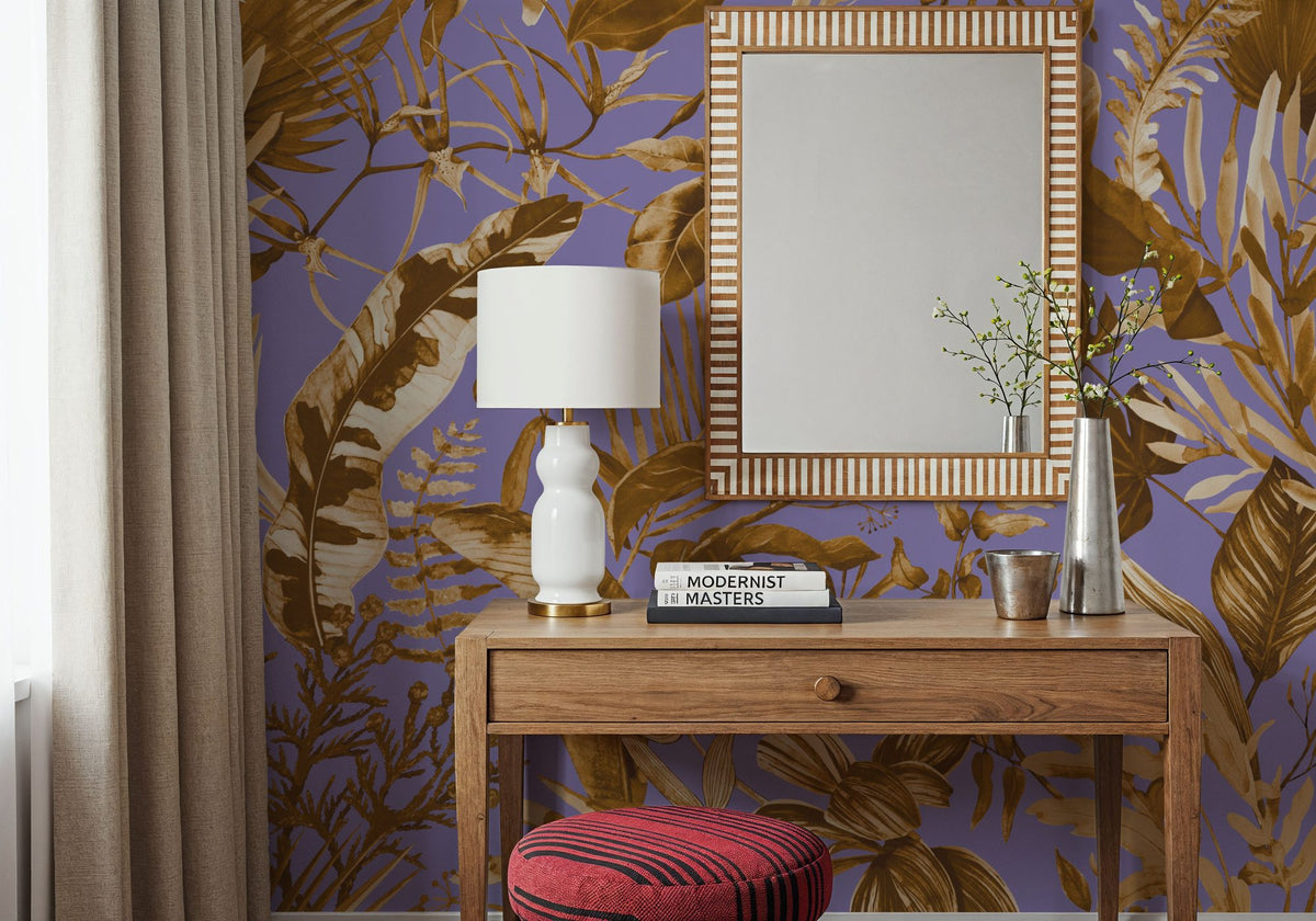 Bright Purple Leaves Mural Wallpaper - room preview 06