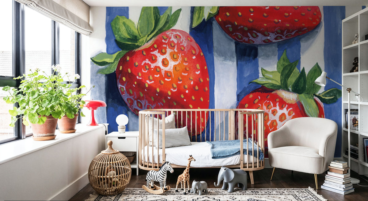 Stripe Cloth Berries Mural Wallpaper - room preview 06
