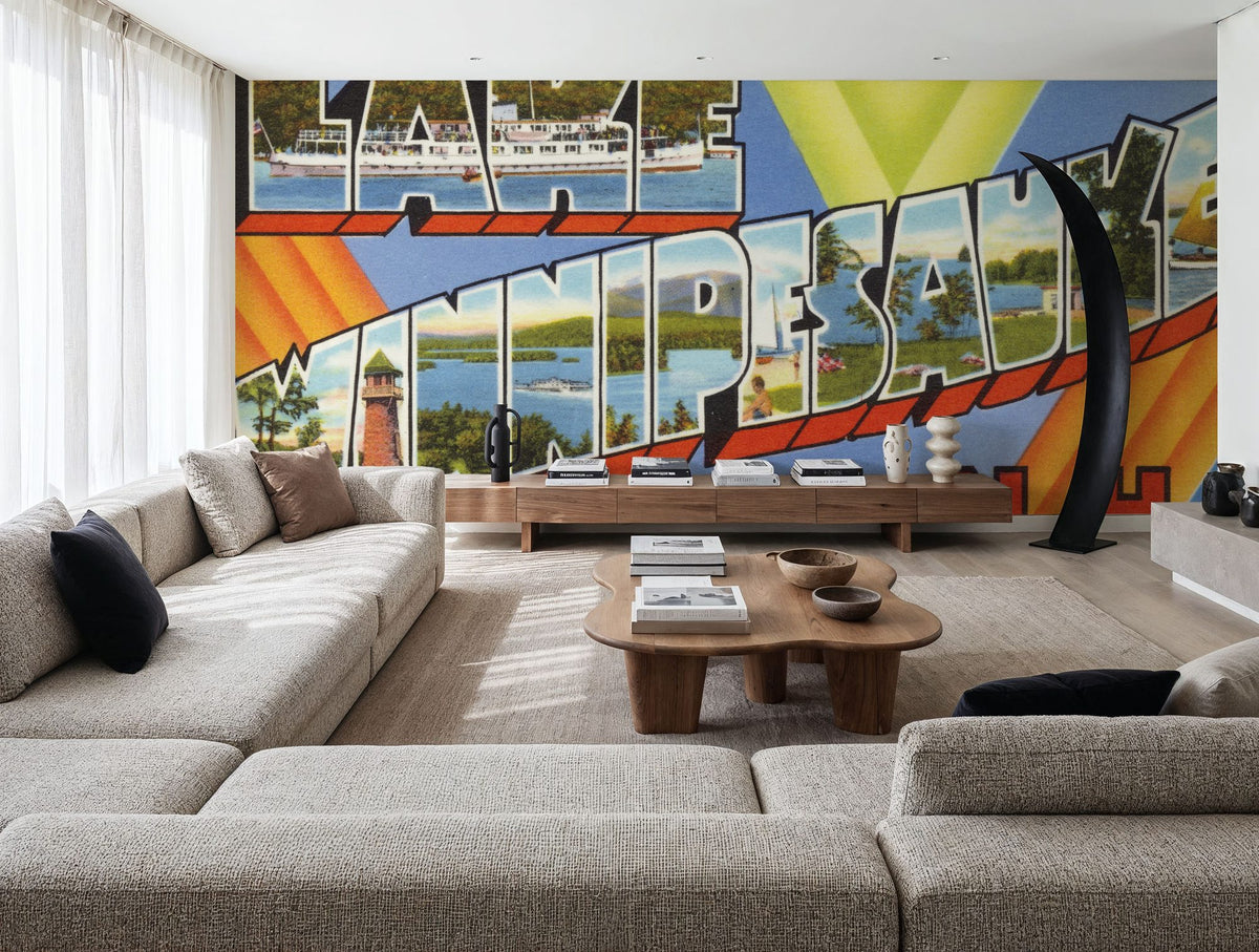 Greetings From Lake Winnipesaukee Mural Wallpaper - room preview 06