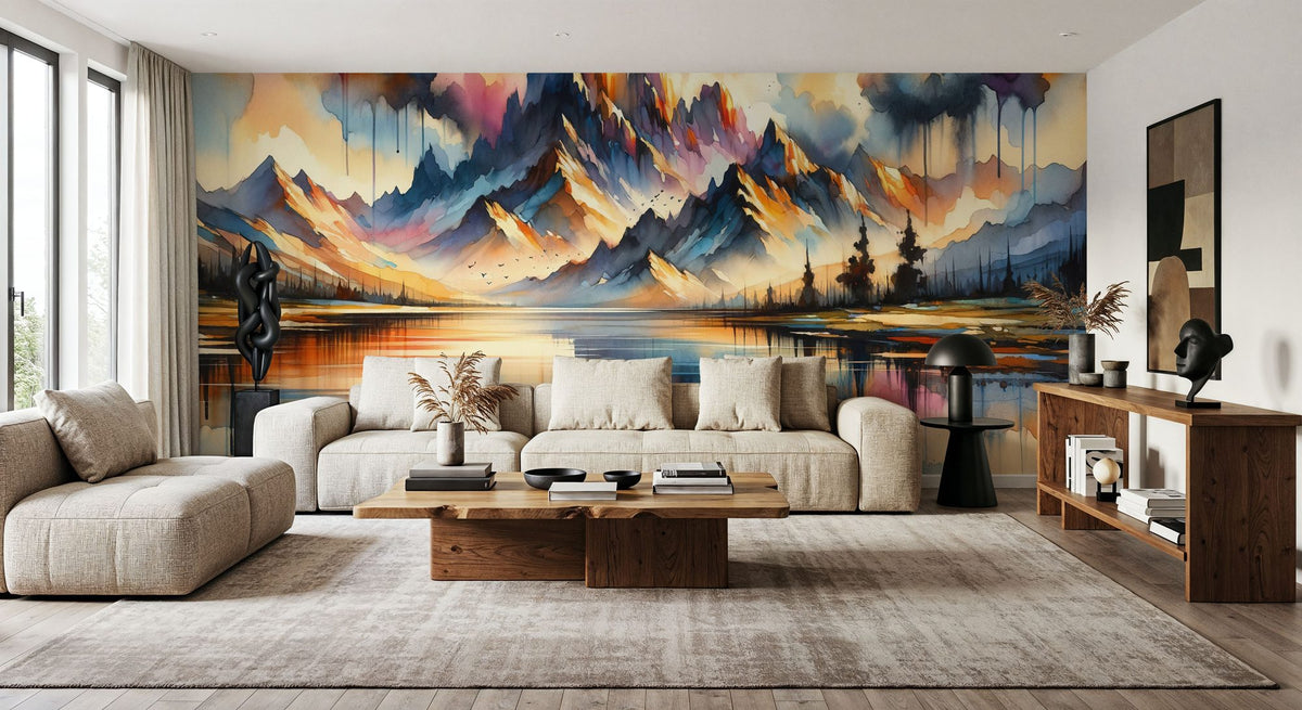 Majestic Mountain Reflected in Lake Mural Wallpaper - room preview 06