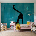 Retro Cat, Blue Mural Wallpaper - room preview 06