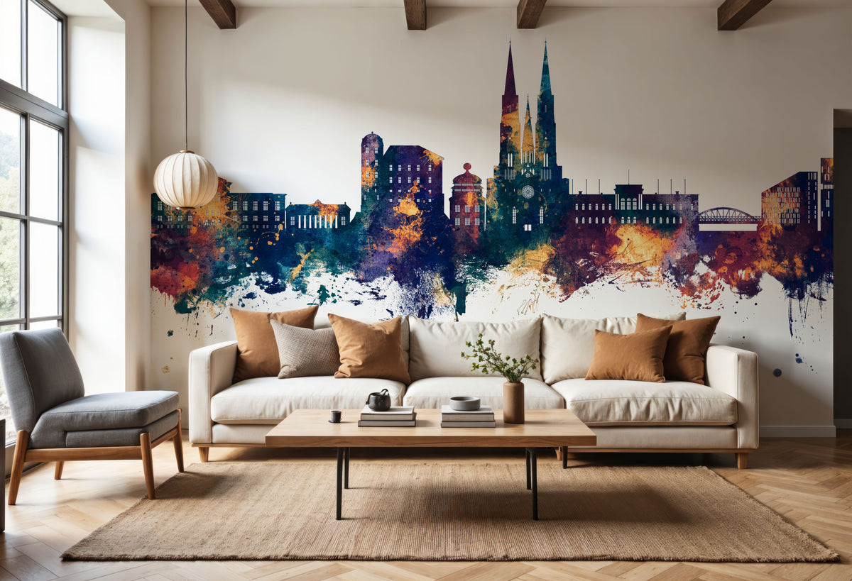 Uppsala Skyline Blue & Bronze Mural Wallpaper - room preview 06