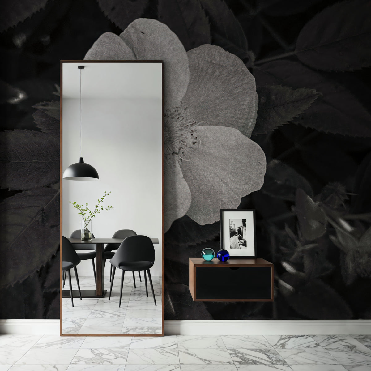 Wild Rose BW II Mural Wallpaper - room preview 06