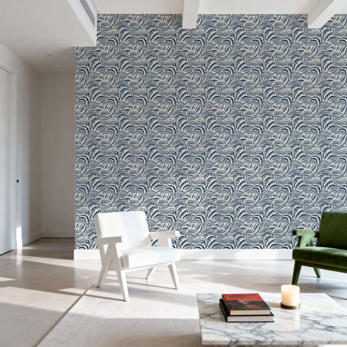 Swaying Leaves, Royal Blue Mural Wallpaper - room preview 06