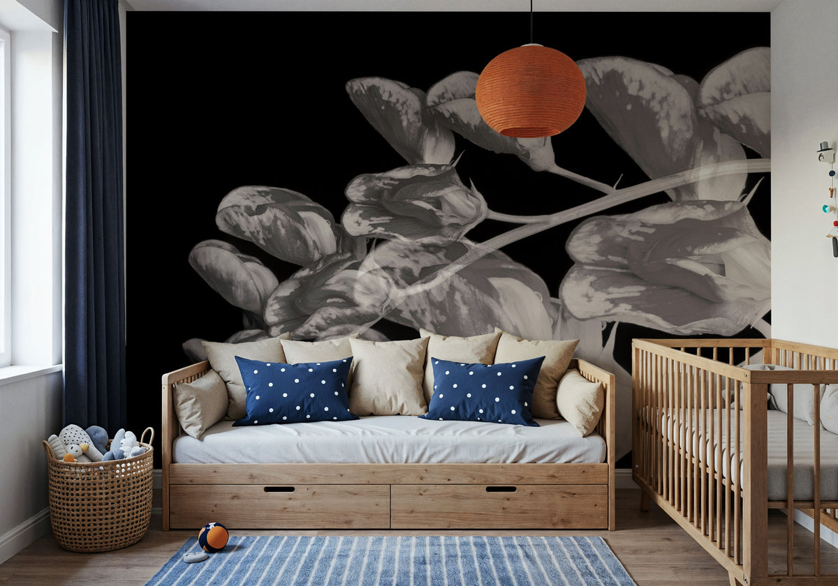 Flower Dreams BW I Mural Wallpaper - room preview 06