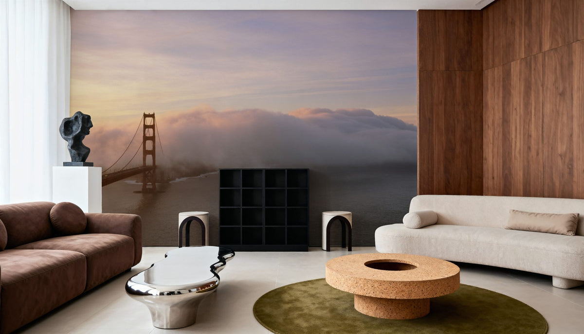 Misty Bridge Sunrise Mural Wallpaper - room preview 06