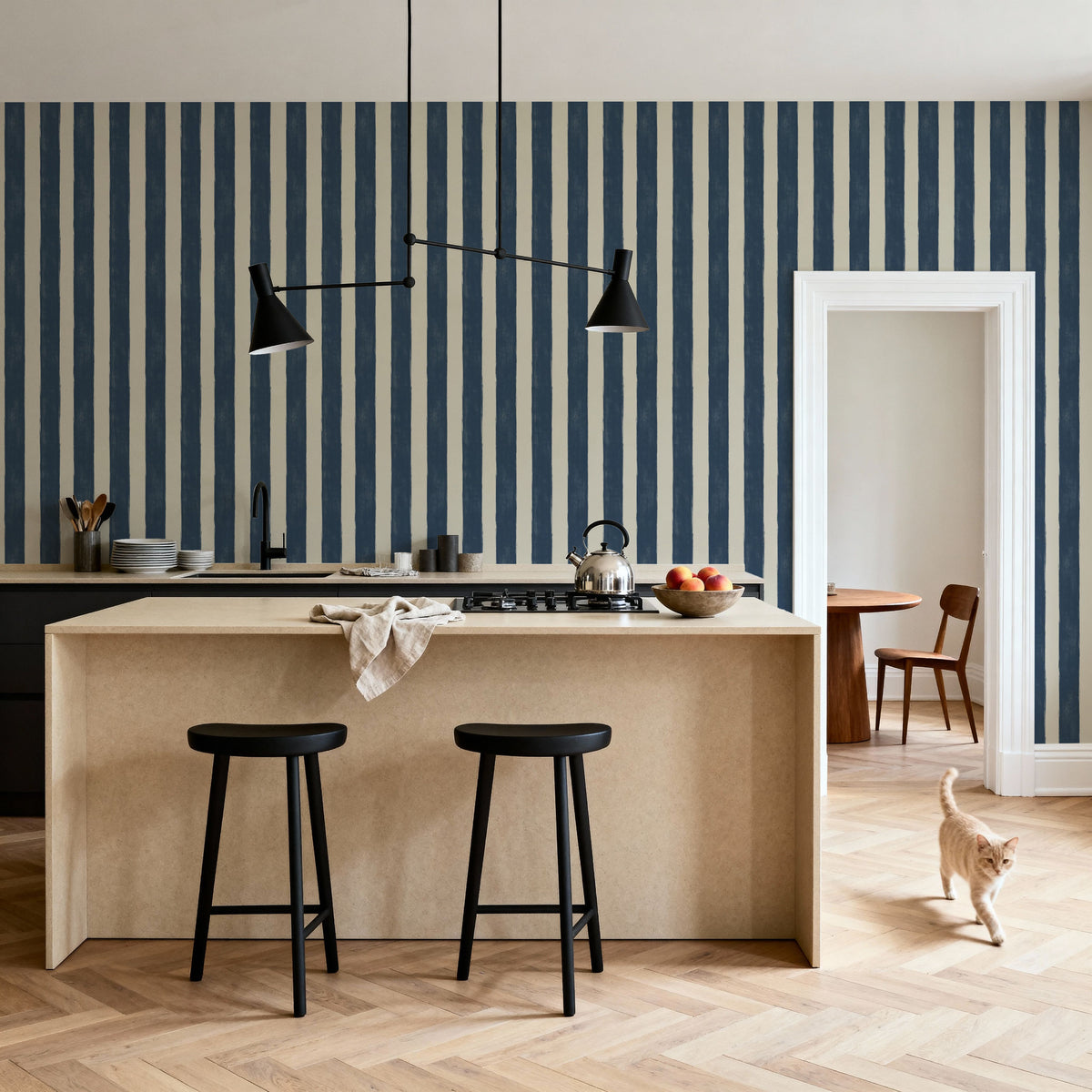 Sino Vertical Lines, Denim Mural Wallpaper - room preview 06