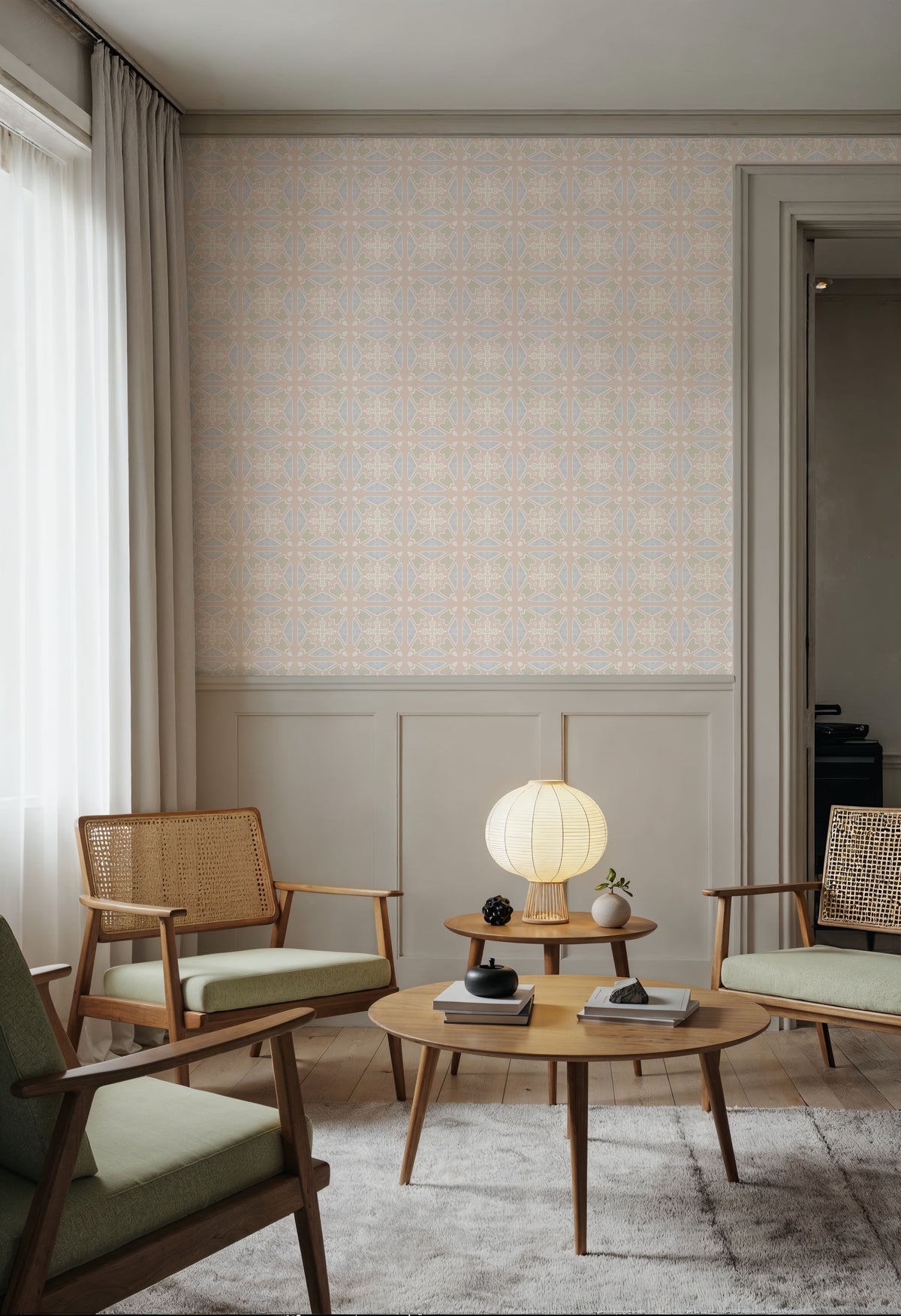 Zelij Geometric Flower Filelds Mural Wallpaper - room preview 06