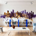 Vancouver Canada Skyline Purple & Gold Mural Wallpaper - room preview 06
