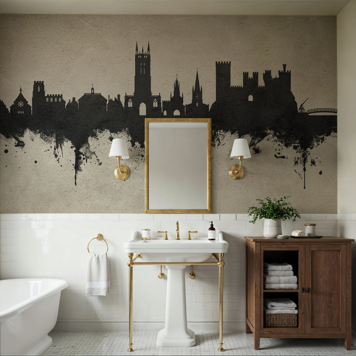 Warwick England Skyline Concrete Mural Wallpaper - room preview 06