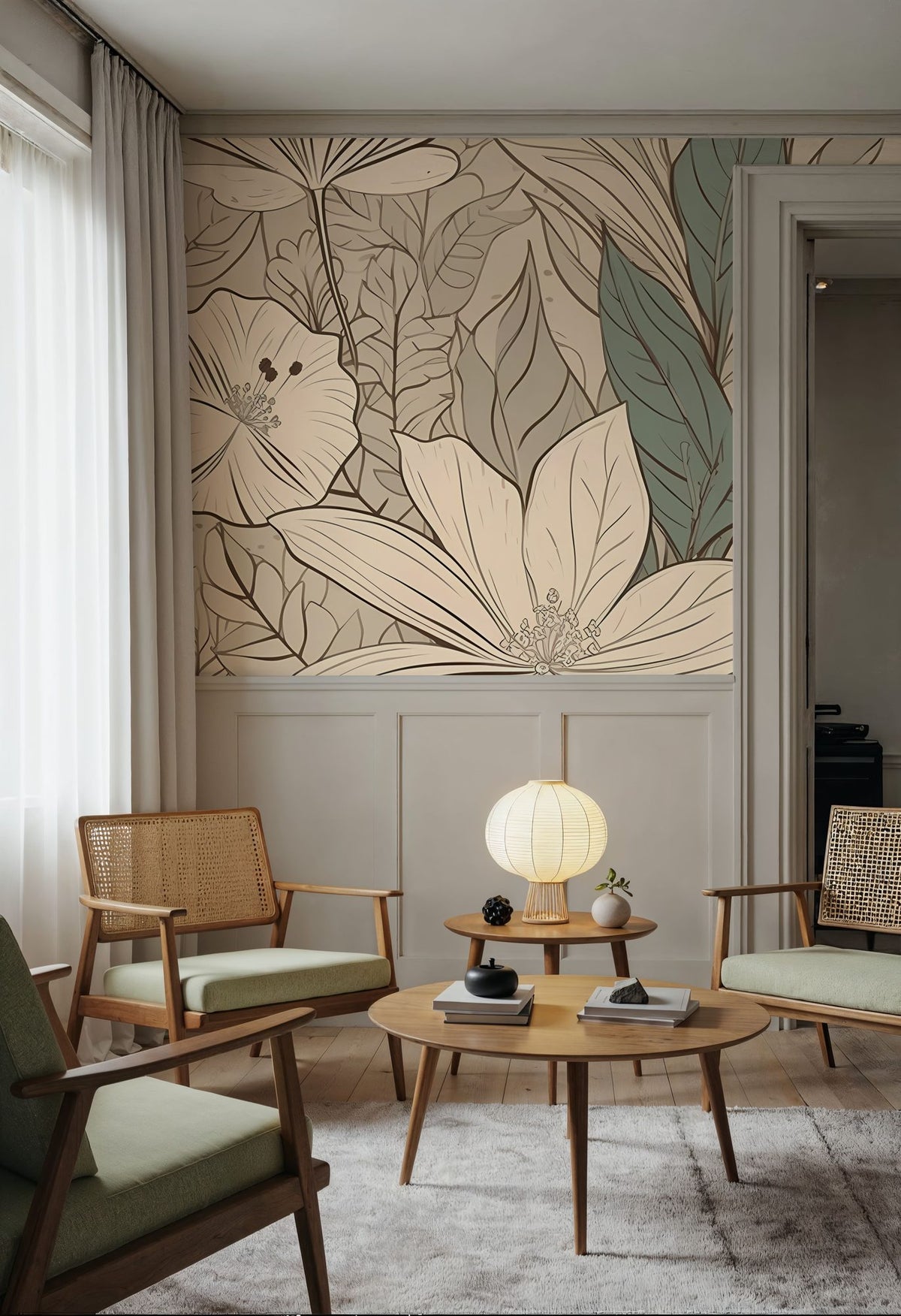 Leaf Lines Mural Wallpaper - Warm Tone - room preview 06