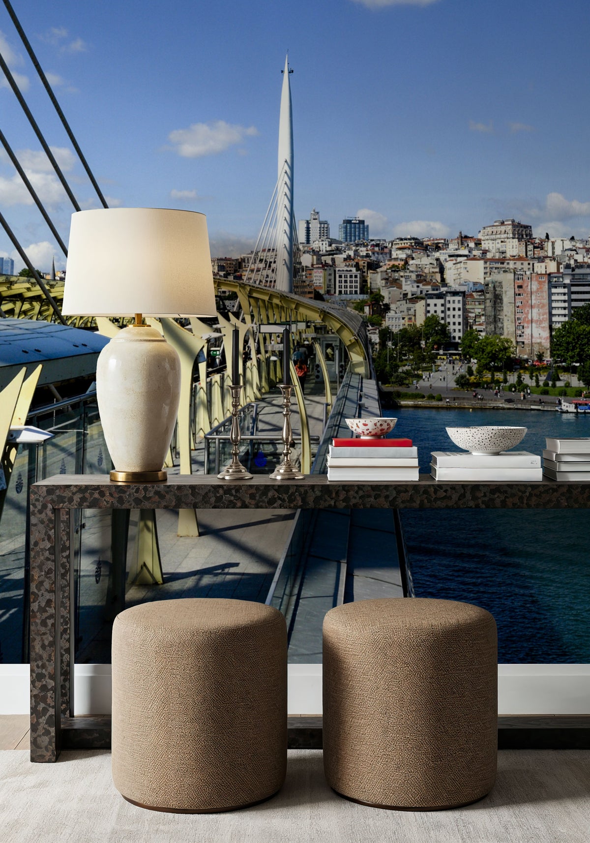 Urban Bridge Crossing Mural Wallpaper - room preview 06