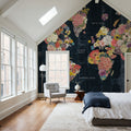 Botanical Floral Map Words Mural Wallpaper - room preview 06