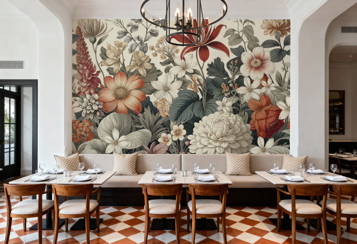 Dahlia Days, Orange Mural Wallpaper - room preview 06