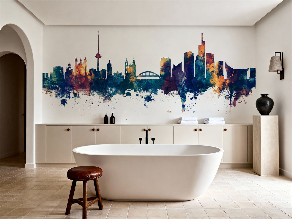 Vilnius Lithuania Skyline Blue & Bronze Mural Wallpaper - room preview 06