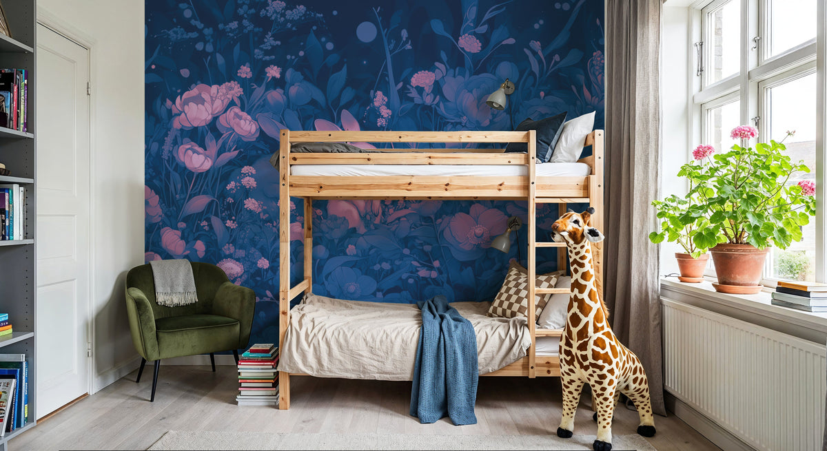 Rabbits Blue Pink Mural Wallpaper - room preview 06