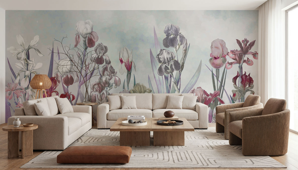 Iris Field Blueish Mural Wallpaper - room preview 06