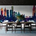 Melbourne Australia Skyline Blue & Bronze Mural Wallpaper - room preview 06