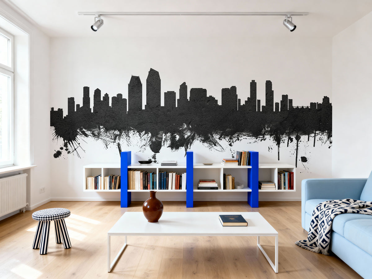 San Diego California Skyline Black & White Mural Wallpaper - room preview 06
