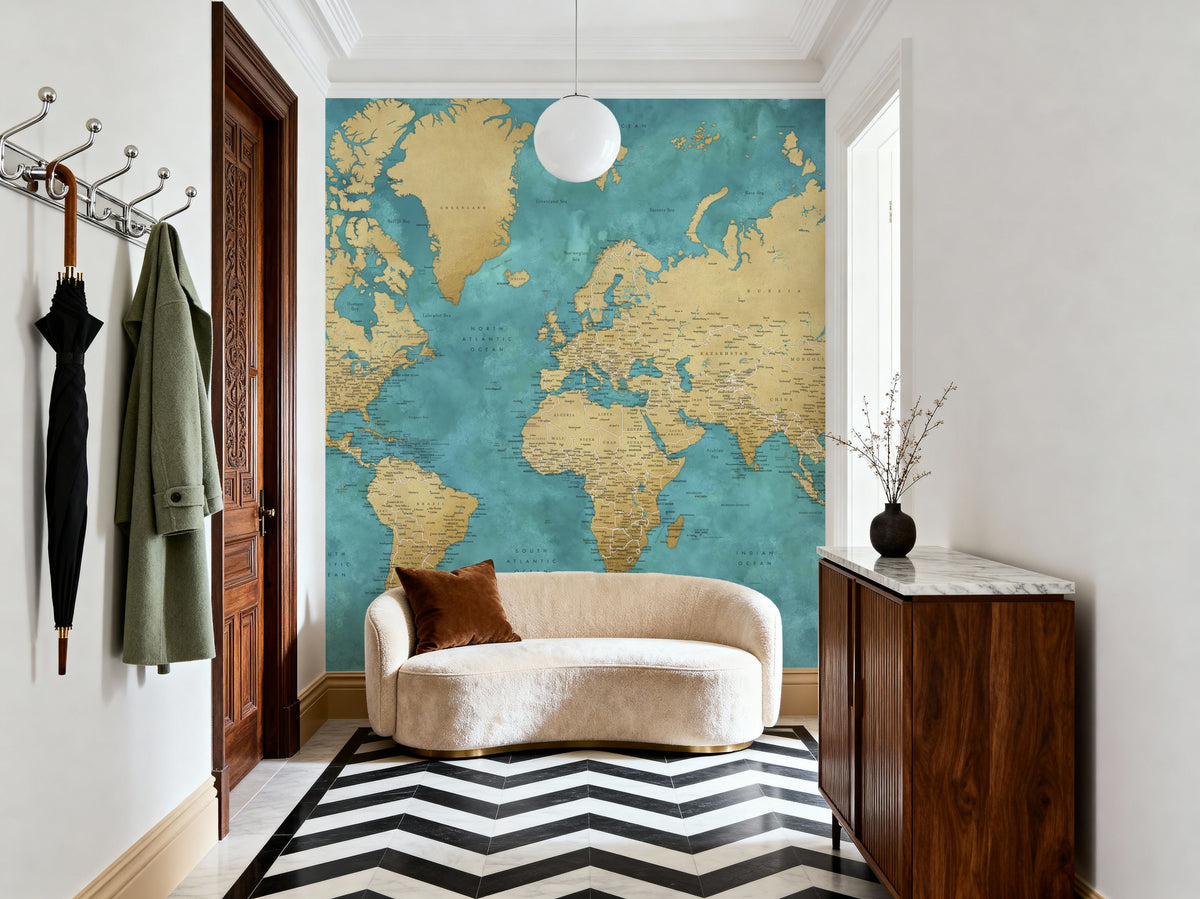 World Map Cities - Lexy Mural Wallpaper - room preview 06