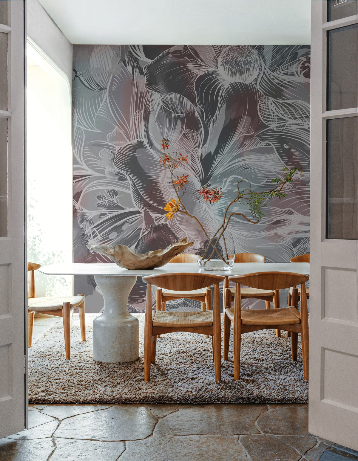 Seeing Through Leaves Red Mural Wallpaper - room preview 06