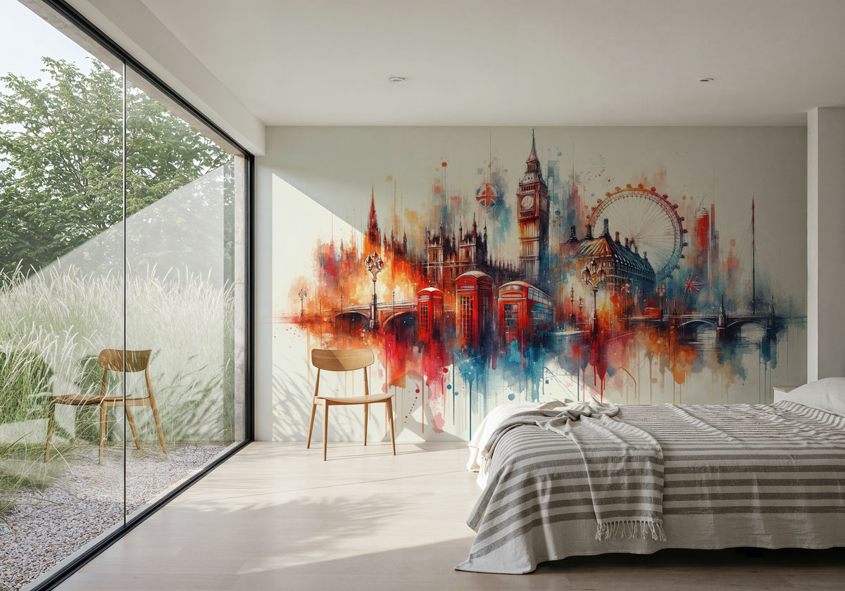 Watercolor London Skyline Mural Wallpaper - room preview 06