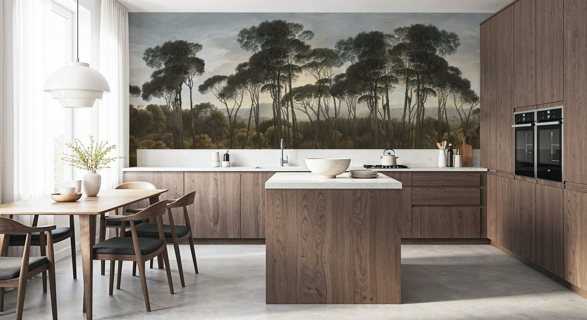 Mediterranean Pine Landscape, Vintage Mural Wallpaper - room preview 06