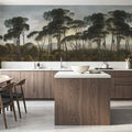 Mediterranean Pine Landscape, Vintage Mural Wallpaper - room preview 06