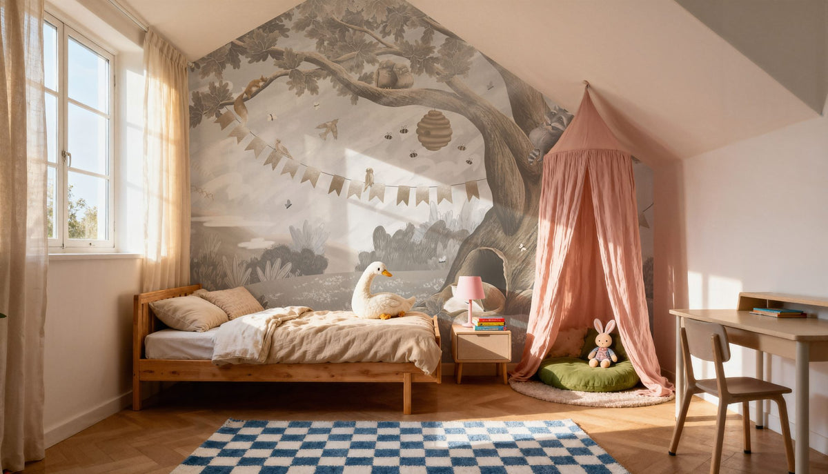 Oak Hill Slumber, Beige Mural Wallpaper - room preview 06