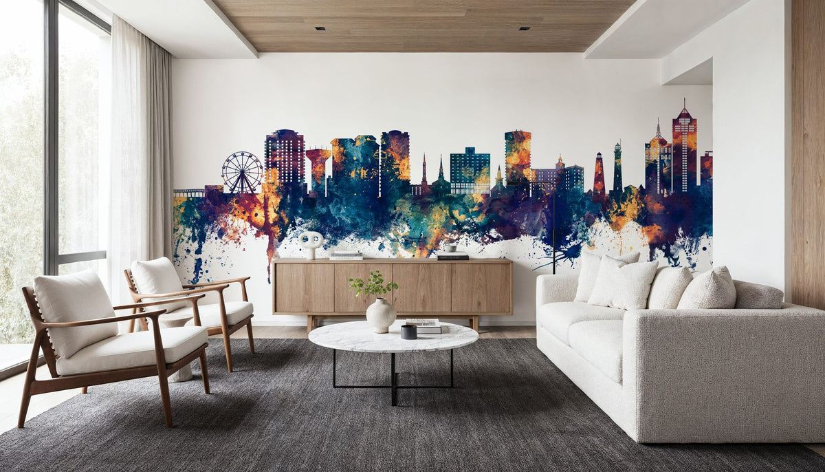 Virginia Beach Skyline Blue & Bronze Mural Wallpaper - room preview 06