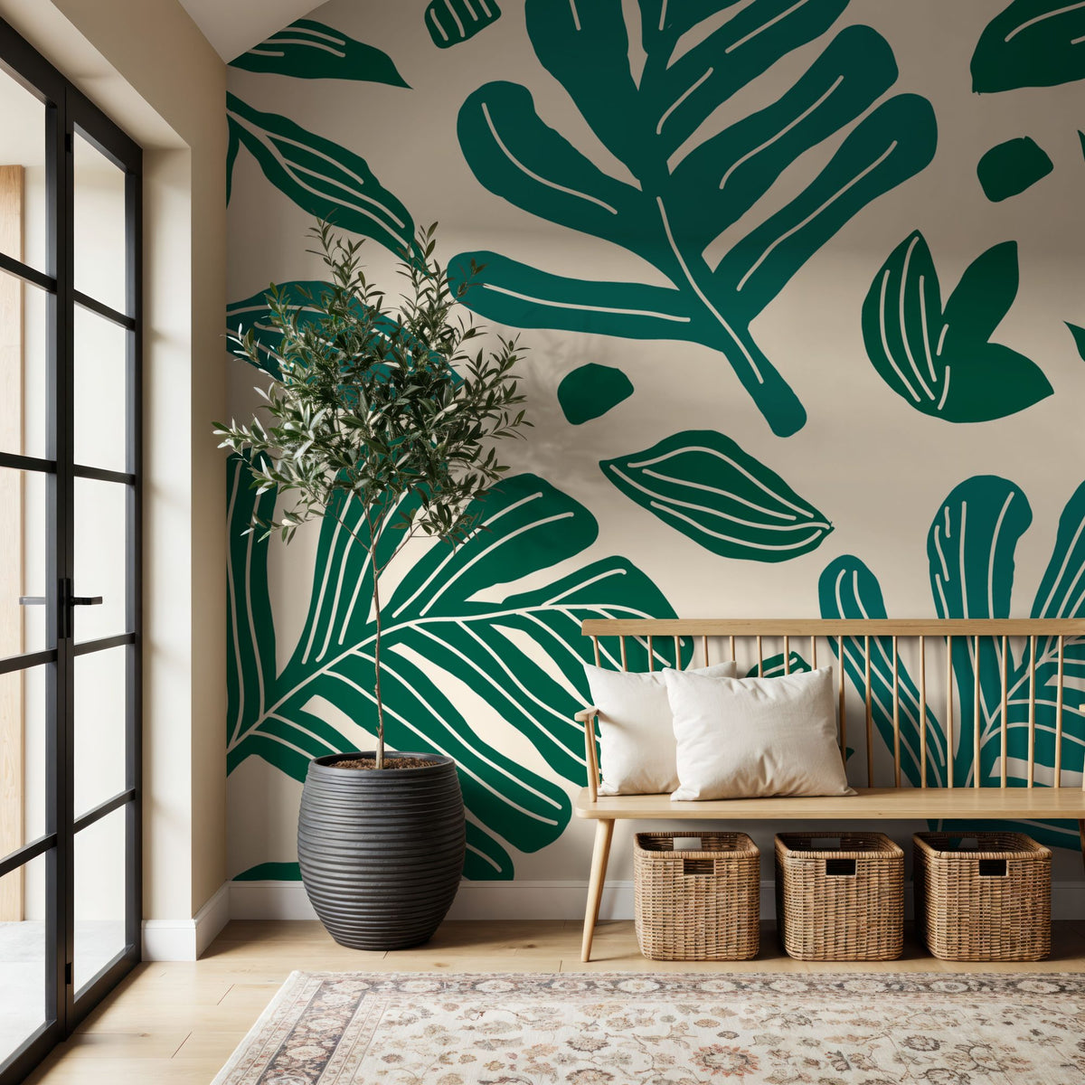 Monstera Cuttings, Green Mural Wallpaper - room preview 06