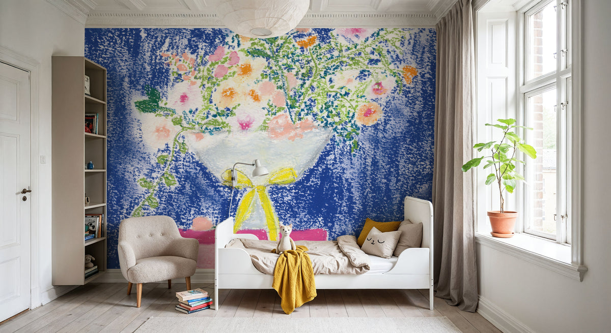 Flower Vases and Books Square Mural Wallpaper - room preview 06