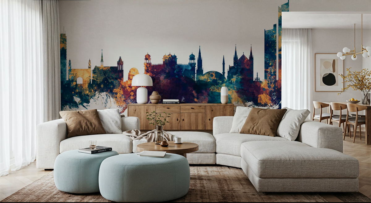 Karachi Pakistan Skyline Blue & Bronze Mural Wallpaper - room preview 06