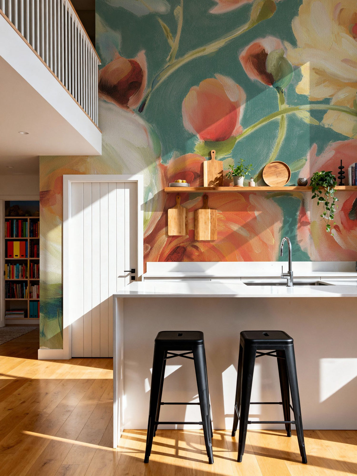 Florabundance I Autumn Teal Mural Wallpaper - room preview 06