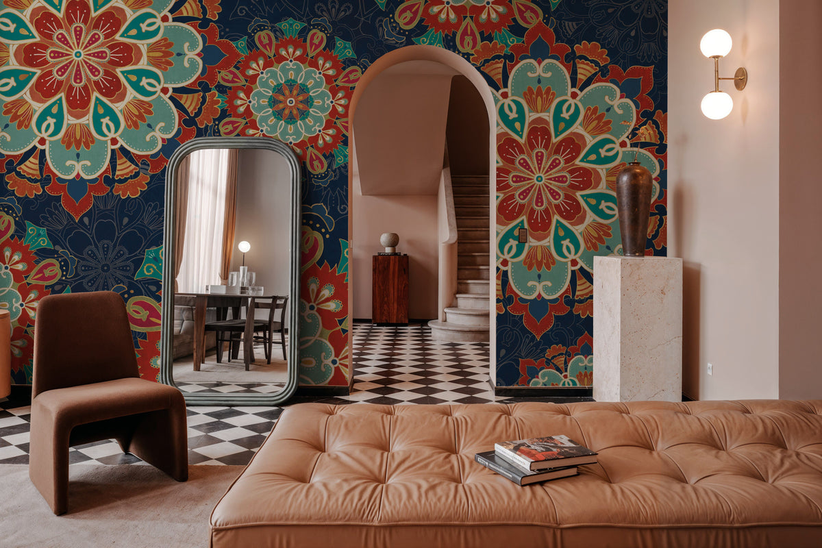 Folk Floral VIII Dark Mural Wallpaper - room preview 06