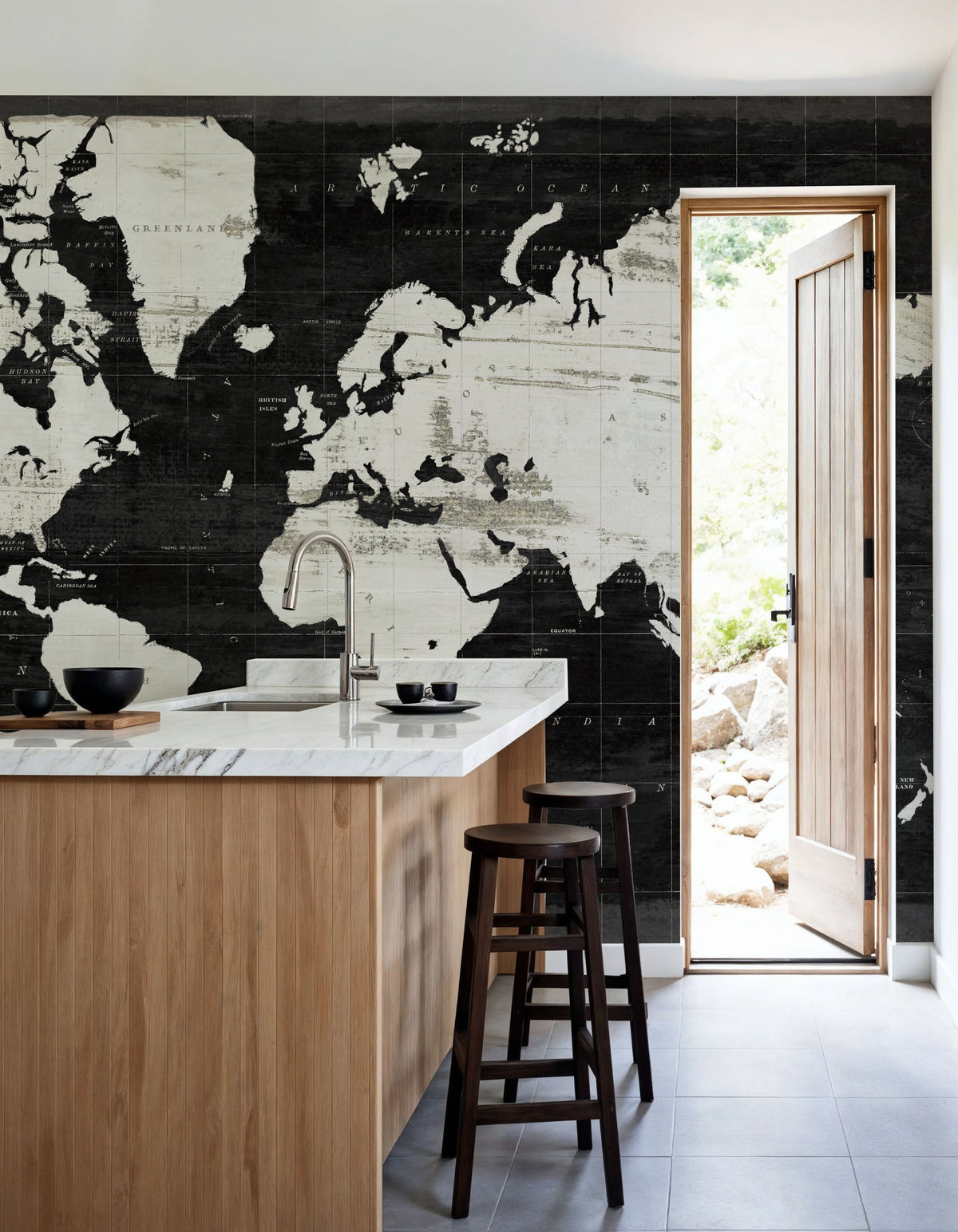 World Map Black Mural Wallpaper - room preview 06
