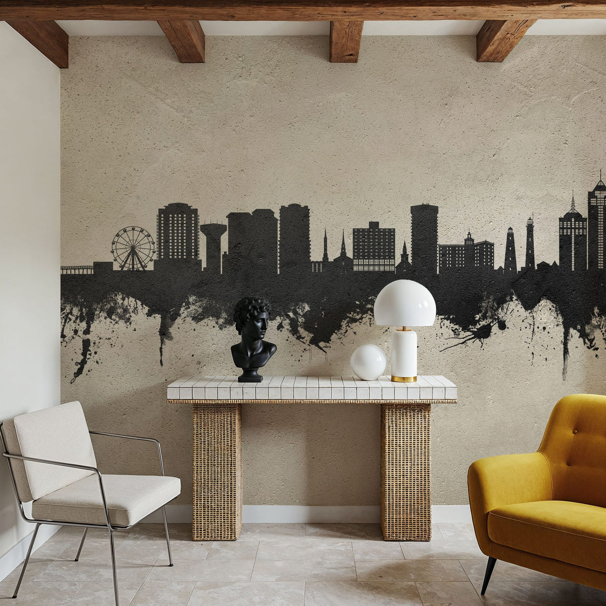 Virginia Beach Skyline Concrete Mural Wallpaper - room preview 06