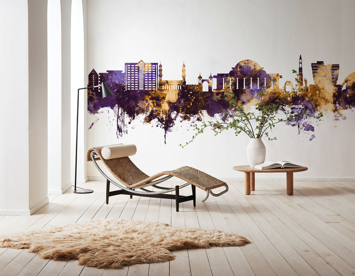 Lilongwe Malawi Skyline Purple & Gold Mural Wallpaper - room preview 06