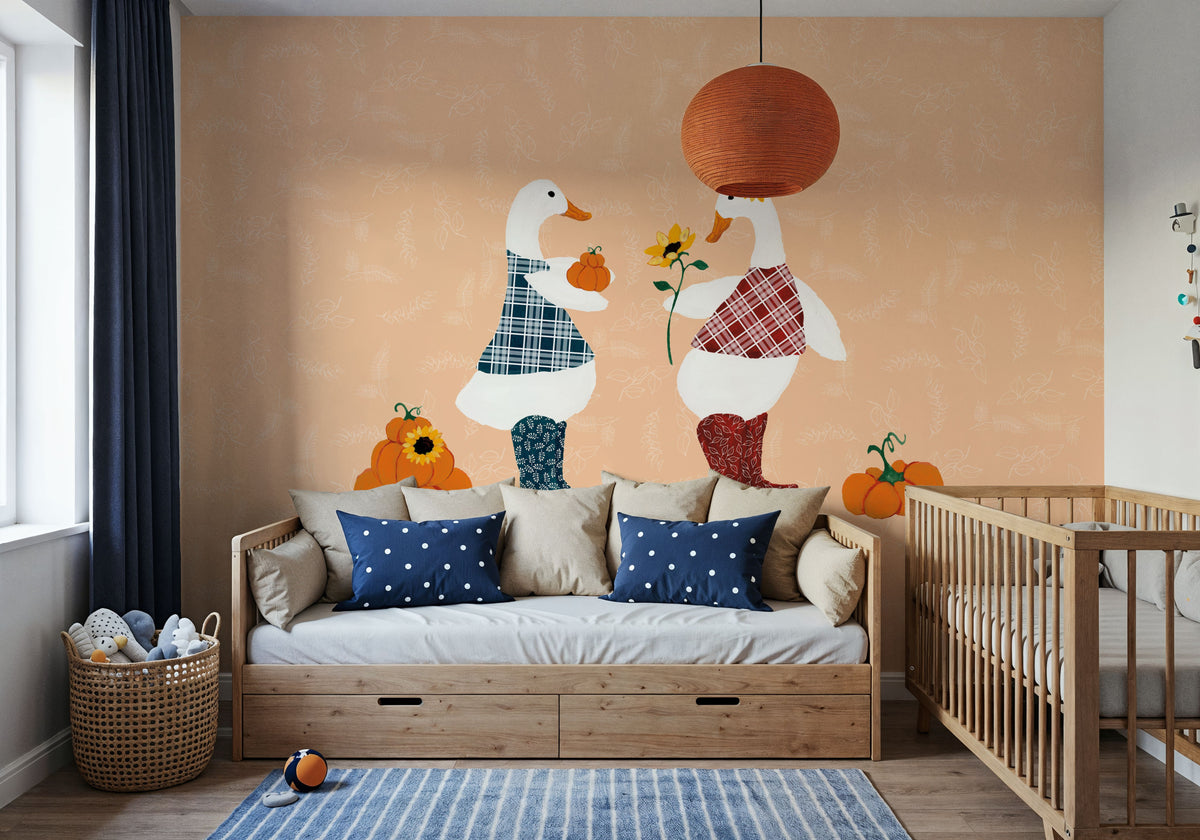Ducks in the Pumpkin Patch IV Mural Wallpaper - room preview 06