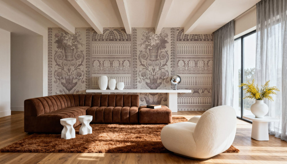 Flower Mountain, Beige Mural Wallpaper - room preview 06