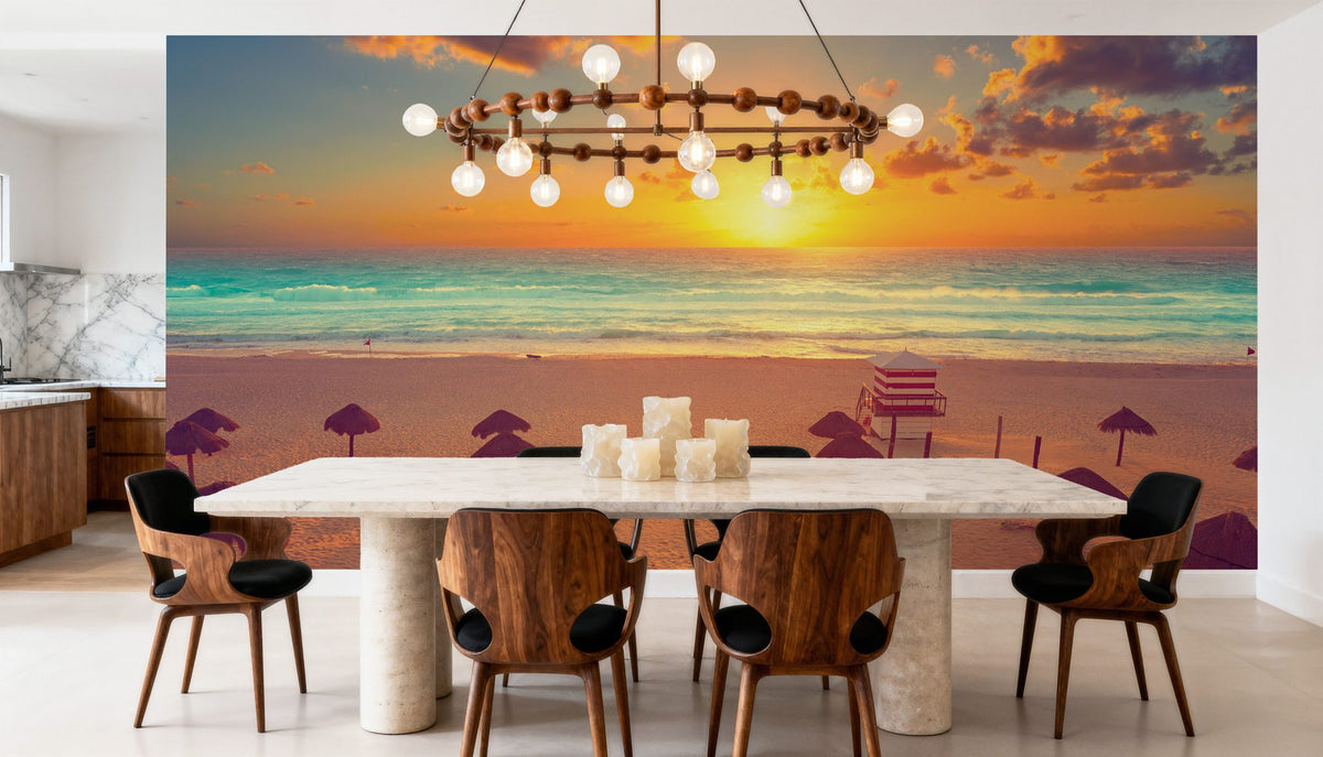 Golden Shore Sunrise Mural Wallpaper - Red Tone - room preview 06