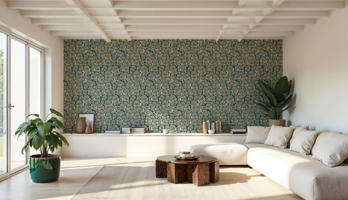 Hydrangea, Teal Mural Wallpaper - room preview 06