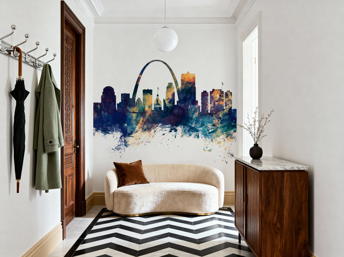 St Louis Missouri Skyline Blue & Bronze Mural Wallpaper - room preview 06