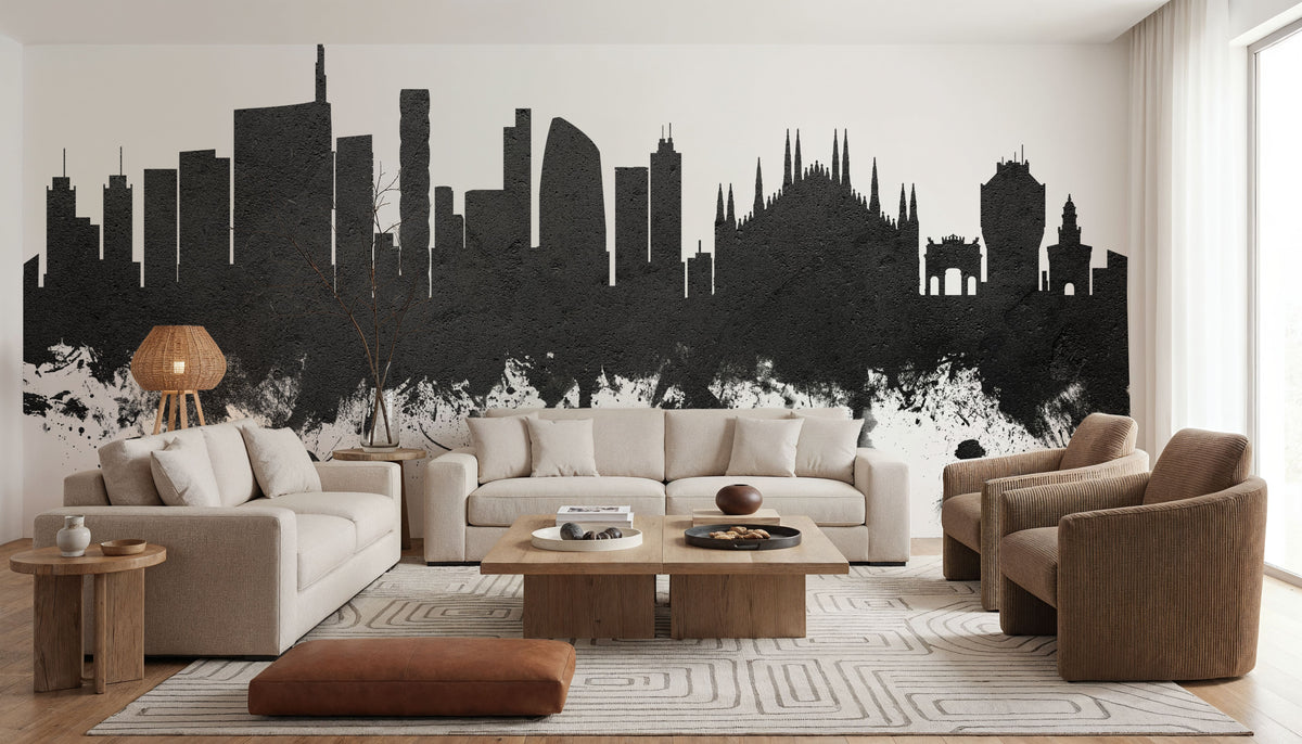 Milan Italy Skyline Black & White Mural Wallpaper - room preview 06