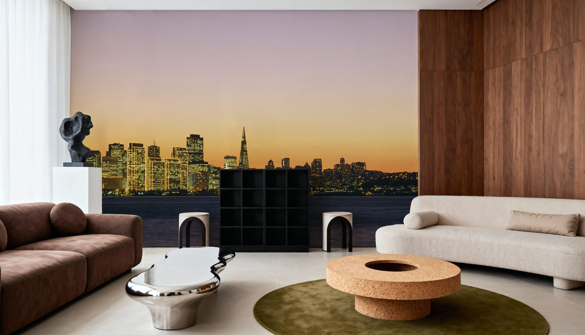 Sunset Metropolis Mural Wallpaper - Red Tone - room preview 06