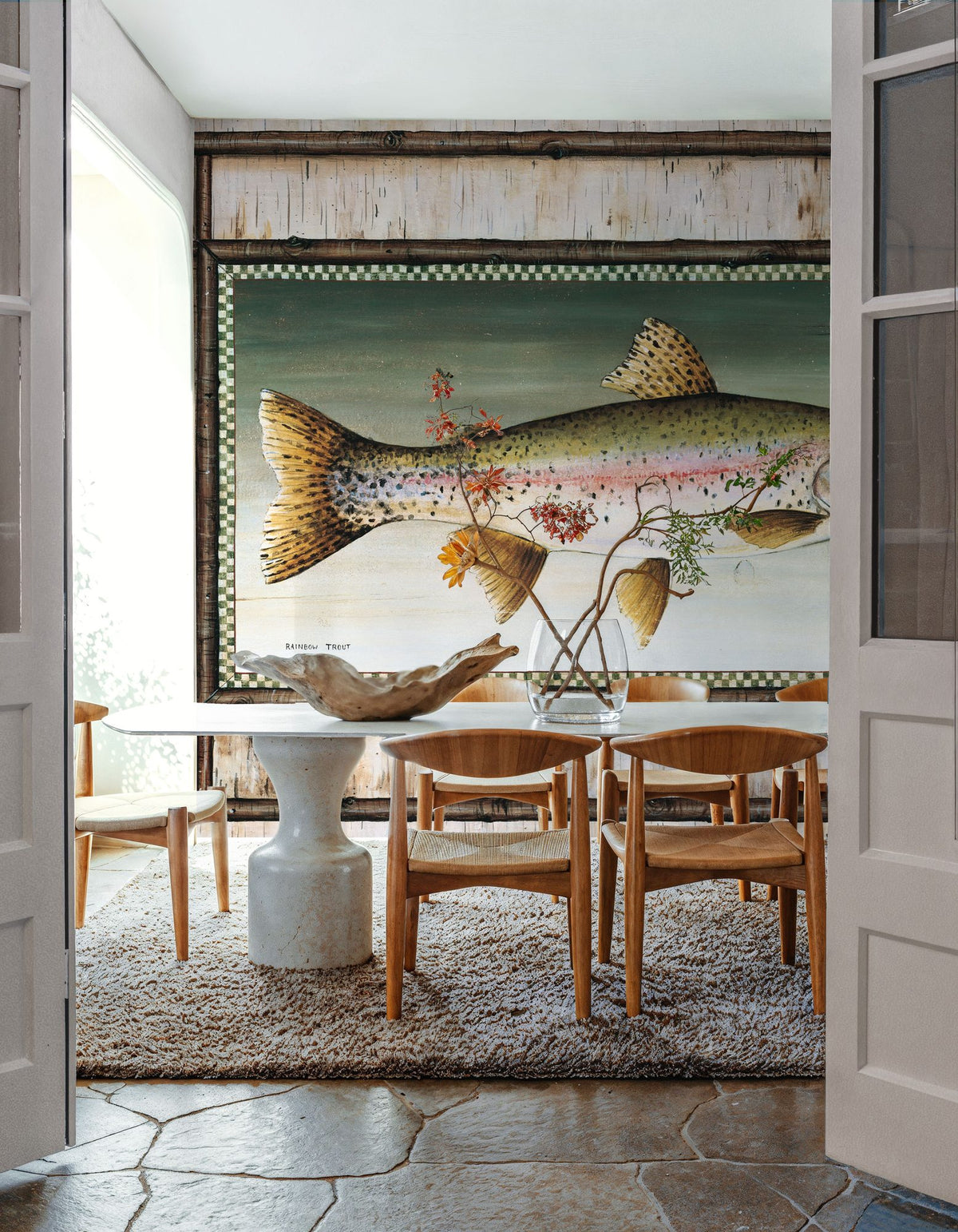 Rainbow Trout Birch Border Mural Wallpaper - room preview 06
